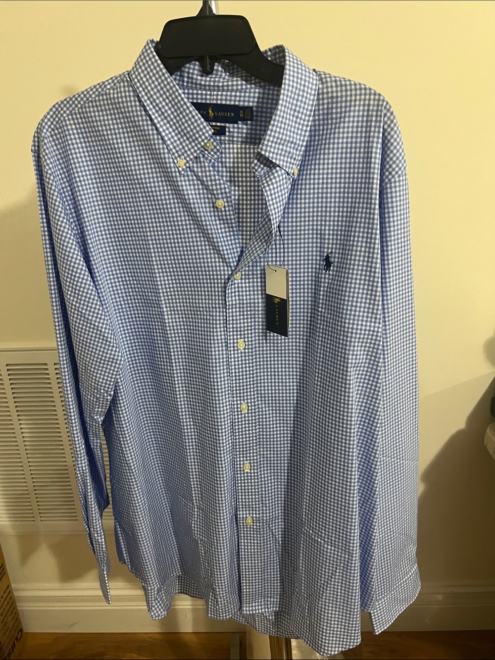 Polo by Ralph Lauren Blue Gingham Button-Down Dress Stretch Cotton Shirt